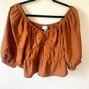 A New Day boho puff sleeve linen top